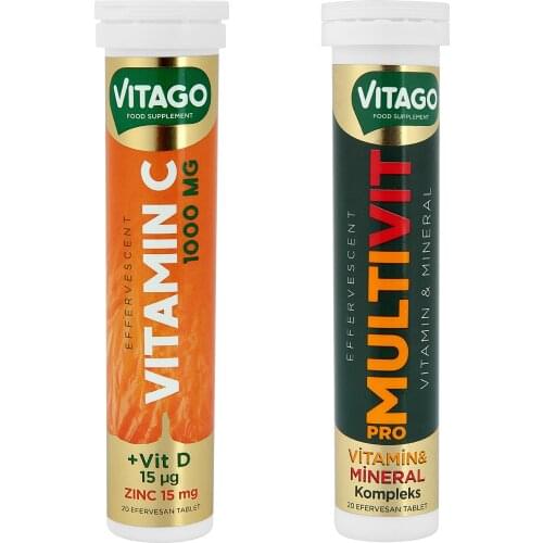 2 packet - Vitago Vitamin C + Vitago Multivitamin, Multimineral, 20 pcs. Effervescant Tablet per packet