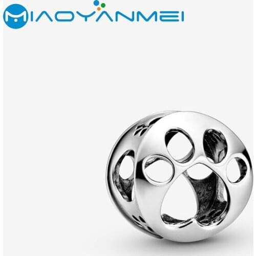 2020 Spring New 925 Sterling Silver Beads Openwork Paw Print Charm fit Original Pandora Bracelets Women Fashion DIY Jewelry Gift