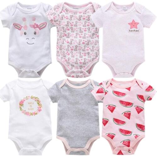2021 6PCS Baby Girls Clothes Pink Girls Clothing Unisex Bodysuits Baby Girls Clothes 0-12M Newborn 100%Cotton Roupas de bebe
