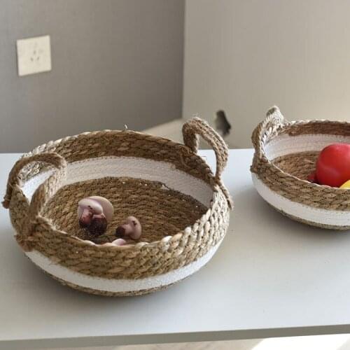 3 Pcs Straw Snack Fruit Food Storage Basket Tray Rattan Box Candy Earphone Sundries Organizer with Handle Home Decor