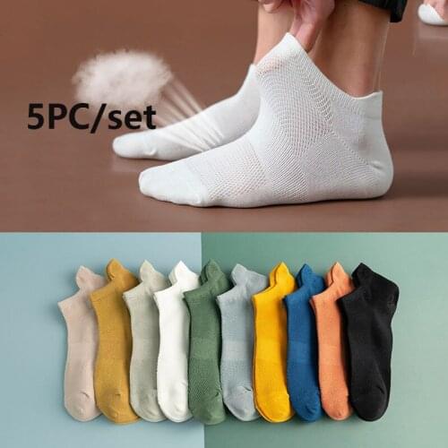 5Pair/set Men Spring and Summer Mesh Absorb Sweat Breathable Cotton Sports Women Running Soccer