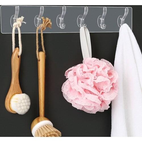 6 Row Transparent Wall Hooks For Hanging On The Wall Hat Clothes Coat Hanger Towel Holder Door Hook Bathroom Storage Rack