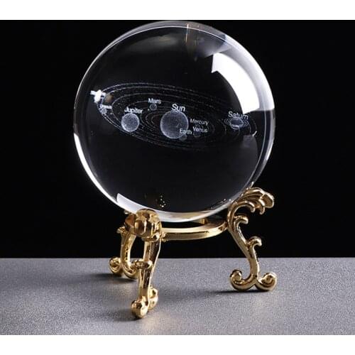 60/80/100mm Crystal Ball 3D Solar System Ball Crystal Globe Planets Model Sphere With LED/Crystal/Silver/Gold Base