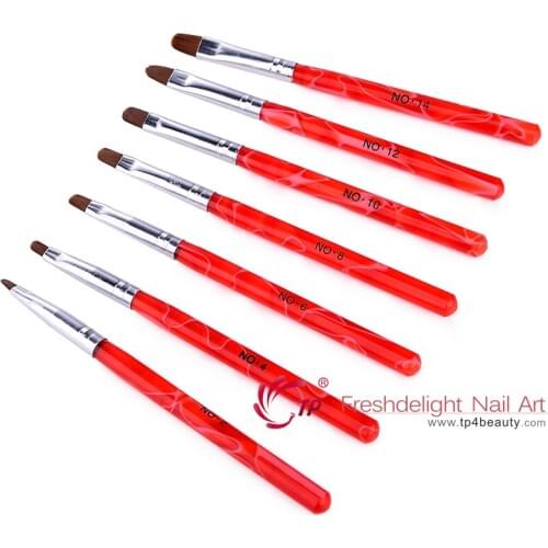 TP 7pcs Nail Art Round Top Acrylic Poly UV Gel Extension Builder Coating Builder Flower Painting Drawing Brush Manicure Tool