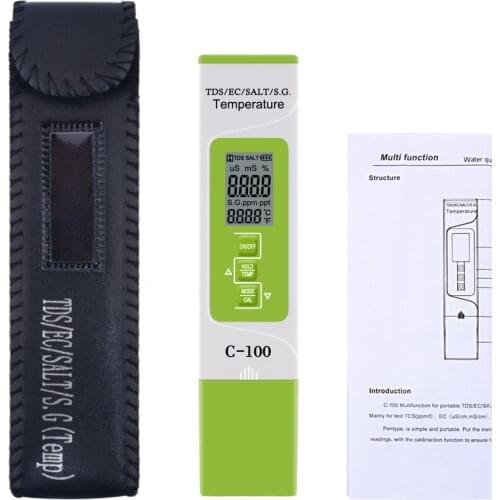 5 in 1 TDS/EC/SALT/S.G./Temperature Meter Digital Water Quality Monitor Tester for Pools Drinking Water Aquariums with Backlight