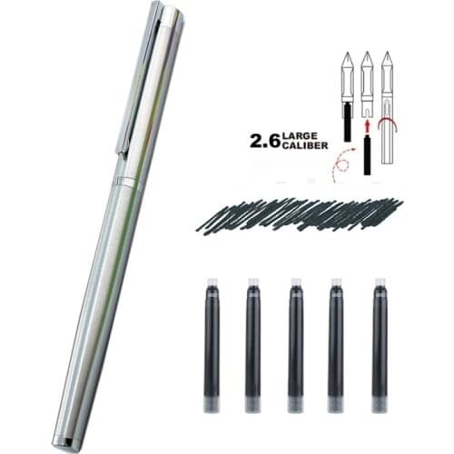 Classic Stainless steel Business medium Nib Fountain Pen new Silver Trim 0.38 Nib