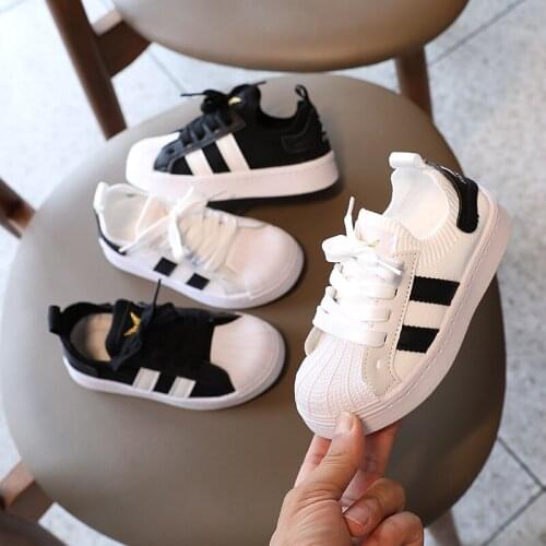 2021 Black White Striped Kid Shoes Children Girls Fashion Character Baby Shoes Kids Student Flats Toddler Girl Sneakers DN102540