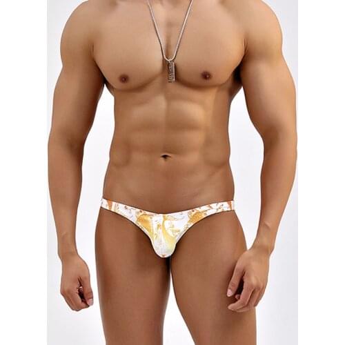 White print beach sexy low waist men swimwear hot gay men tight swimsuits swimming surf swim briefs bikinis shorts small size