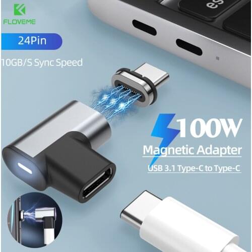 Floveme 100W Usb C To Type C Magnetic Adapter Fast Charging Usb Type C Magnet Converter Magnetic Cable Right Angle Usb Connector