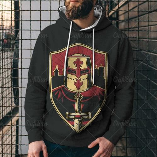 Knight Pattern Mens 3D Printed Loose Hooded Sigital Printing Hoodie