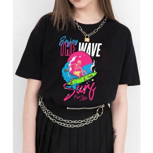 Enjoy the wave T-shirt Funny Surf Skeleton Graphic Tee girl personality grunge tumblr Shirts women aesthetic art vintage top