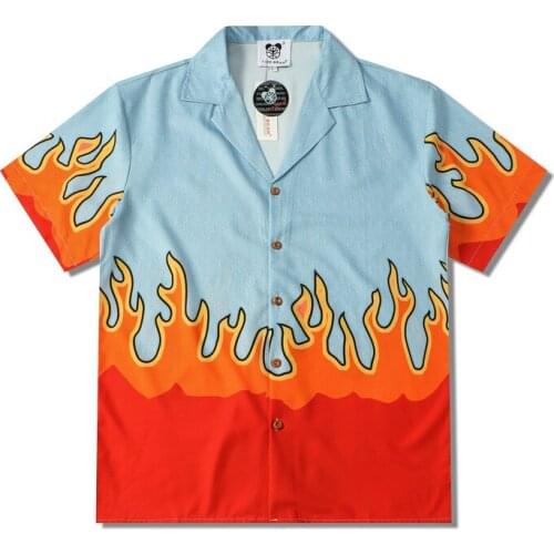 2021 New Summer Flame Graphic Printed Casual Men Beach Shirt Short Sleeve Stylish Hawaiian Dress Women Clothes Camisa Masculina