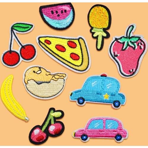 Pizza Cherry Embroidered Fruit Car Patch for Clothes Stickers Bag Sew Iron on Applique DIY Apparel Sewing Clothing Accessories
