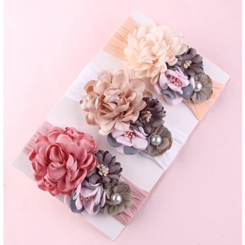Floral Baby Headbands Girl Pearl Turban Infant Soft Wide Headwrap Kid Headwear Child Hairband Fashion Hair Accessories Gift