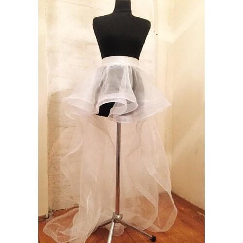 Real Image Organza High Low Skirts For Women Bridal Detachable Train See Thru 2 Layers Long Summer Skirts Zipper Ruffles Saias