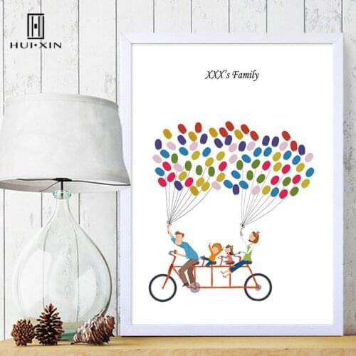 Happy Family Riding On Big Bike Fingerprint DIY Signature Guest Book Free Name And Date For Family Gathering Party Decoration