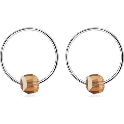 New Simple Round Brown Crystal Earrings For Women Trend Creative 925 Sterling Silver Jewelry Party Gift Oorbellen SAE151