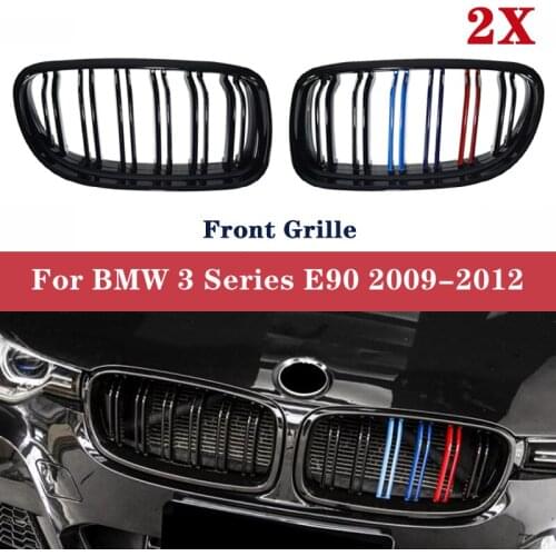 Sport Style Glossy Black Car Front Bumper Kidney Grille Double Slat Line Grilles For BMW 3 Series E90 2009-2012