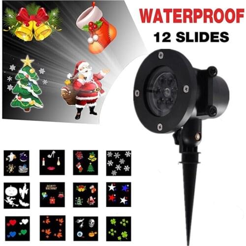 LED light stage colorful 12 film slides Christmas snowflake projector outdoor waterproof flashlight disco home party holiday