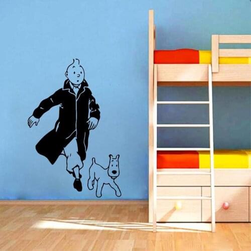 Tintin With Dog Cartoon Vinyl Wall Sticker Childrens Room Wall Art Mural Decals Tintin Vinyl Poster Wall Art Decor