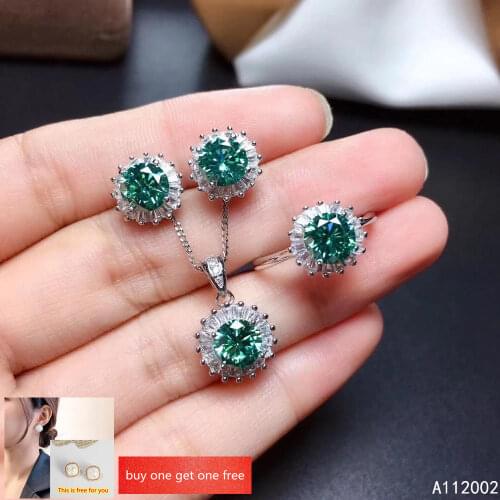 KJJEAXCMY Fine Jewelry Natural Mosang Diamond 925 Sterling Silver Women Pendant Necklace Earrings Ring Set Support test Lovely