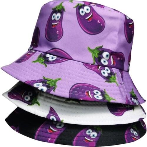 New eggplant Print Double Wear Bucket Hat Men Fisherman Hat Flat Hip Hop Panama Hat Women Summer Sun Hat