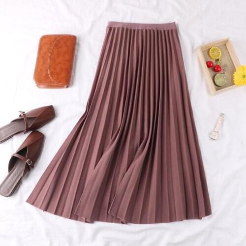 Pendant Mid-long Pleated Mid-calf Skirts Korean A-line Elastic High Waist Skirt Women Casual Autumn Winter Skirts