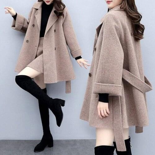 Wool Two Piece Set Women Autumn Winter Clothes Woolen Blends Coat Top and Skirts Suit Elegant Woman Sets Fashion Outwear Outfits