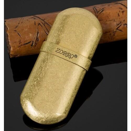 ZORRO Metal Mini Portable Retro Brass Capsule Kerosene Gasoline Smoking Igniter Trench oil Ultra Thin Cigarette Lighters Gift