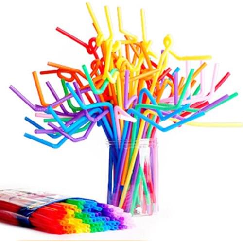 100Pcs/set Kitchen DIY Foldable Art Straw Food Grade Drinking Straw PP Bent Straws for Home Party Barware Straws Drinking Fun