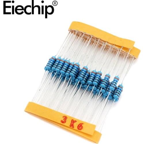 100pcs/lot 0.5W 1 ohm 1% Metal film resistor 1/2W resistance 3.6K Electronic resistors