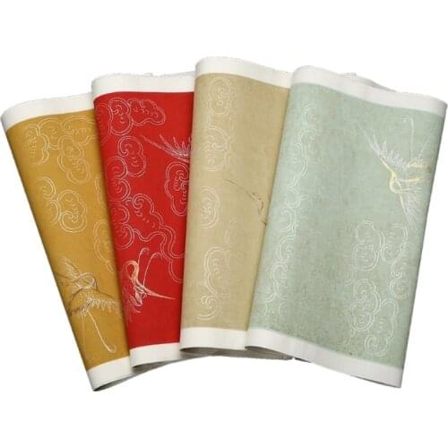 12pcs Batik Half Ripe Xuan Paper for Couplets Crane Pattern Xuan Paper Chinese Xuan Paper Papel Arroz Calligraphy Rice Paper