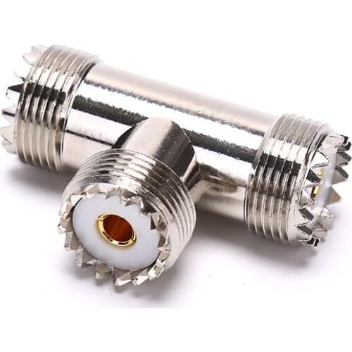 UHF 3 Way Splitter Adapter Socket T-Type UHF Female To 2 Dual UHF Female PL259 SO239 solid Triple T Plug RF Coaxial Connector
