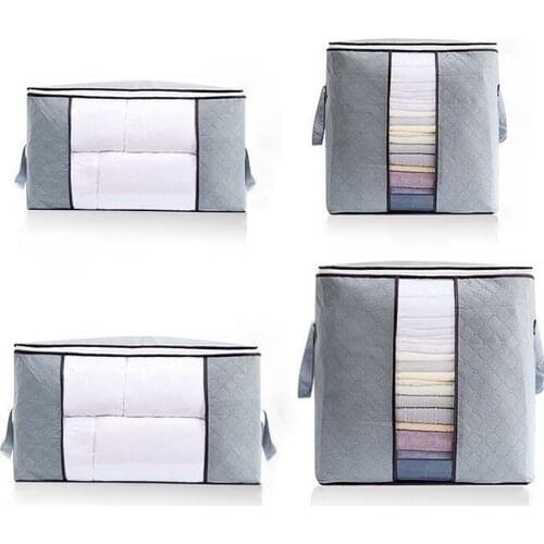 Behogar 4PCS Foldable Non-woven Fabric Storage Bags Holder Organizers Clear Window for Quilt Overcoat Pillows Blanket Clothes