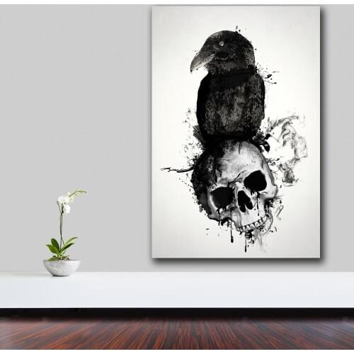 Large Size ink Oil Painting Raven-and-Skull Canvas Painting For Living Room Home Decor Oil Painting On Canvas Wall Painting