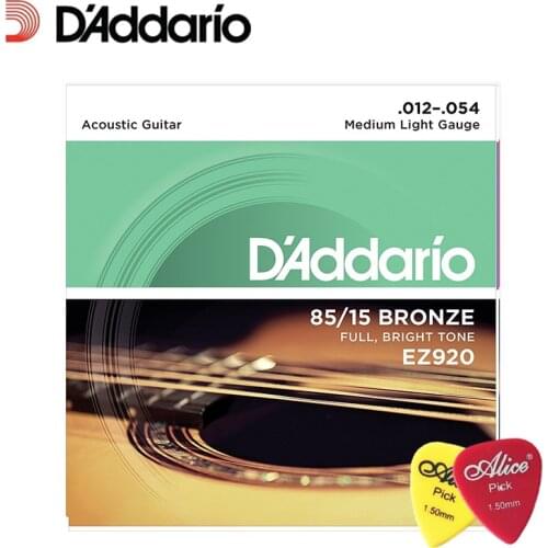 D'Addario EZ920 Great American Bronze Medium Light (.012-.054) Acoustic Guitar Strings Daddario Guitar Strings (with 2pcs picks)