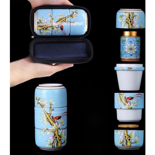 Travel Tea Set Carrying Case Enamel Quick-Pass Cup 1 Pot 2 Cups Outdoor Ceramic Kung Fu Tea Set