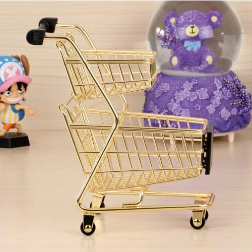 Double-layer Mini Shopping Cart Creative Metal Childrens Toy Mini Supermarket Trolley Desktop Decoration Crafts 2021