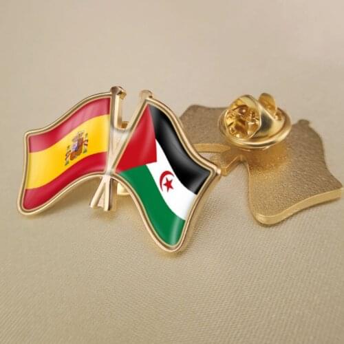 Spain and Western Sahara Crossed Double Friendship Flags Lapel Pins Brooch Badges