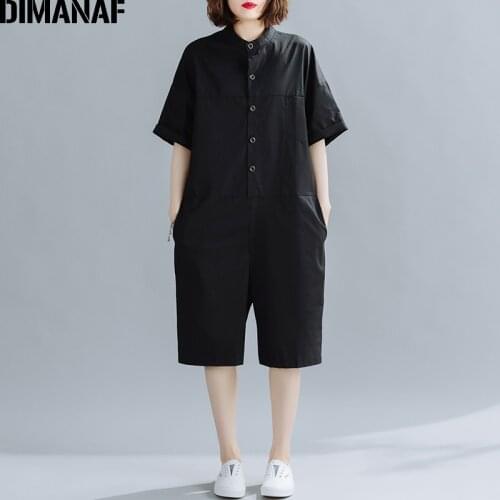 DIMANAF Plus Size Playsuits Pants Women Clothing Summer Big Size Cotton Trousers Female Office Lady Loose Solid Black Jumpsuits