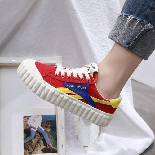 2020 Summer Fashion Womens Shoes Woman Sneakers New Rainbow Retro Canvas Shoes Flat Fashion Comfortable Shoes Women