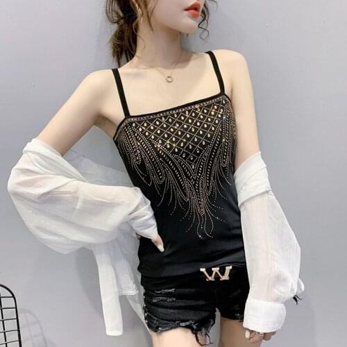 Summer Sexy diamond Camisoles WomenTop Sleeveless Sexy Tops Strap Skinny Vest Camisole Large size