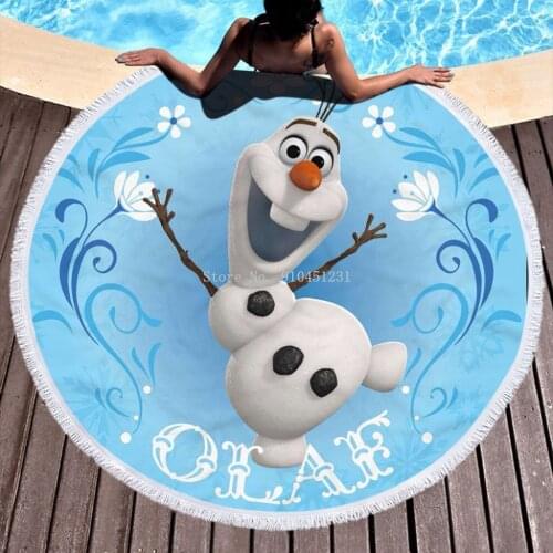 Cute Olaf Frozen Elsa Anna Bath Towel Microfier Soft Round Blanket Disney Cartoon Beach Towels Yoga Mat for Children Women Girls