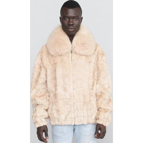Natural Fur Coat Men Bomber Jacket Winter Warm Luxury Mink Fur Jacket With Big Fox Fur Collar Elasticized Bottom Hem And Cuffs