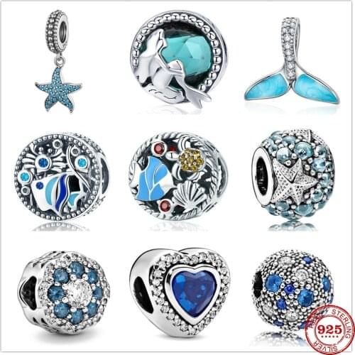 Summer New Ocean Mermaid Fish Starfish Pendant Charm Beads fit Original Pandora Charms Silver 925 Bracelet DIY Women Jewelry