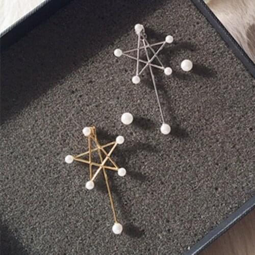 New Style Exquisite Asymmetry Imitation Pearl Earrings Long Removable Five-pointed Star Earrings Jewelry For Girls Gift