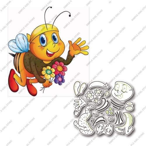 New cute bee picking flowers scrapbook paper die cutting die metal craft cutting die embossing production 2021