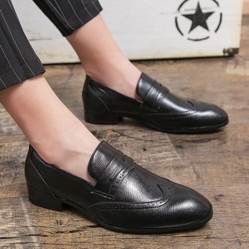 Casual Men shoes outdoor Oxford Dress Social Shoesbrogue Thick Sole black brown Leather Loafers Slip-on wedding party Shoes men