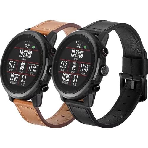 22mm Watch Strap For Xiaomi Huami Amazfit 2 1 Amazfit Stratos Pace 2 Genuine Leather Watch Band For Gear S3 Huawei Watch 2pro