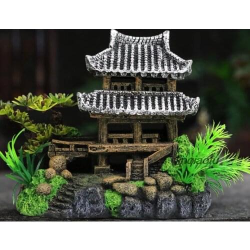 Rockery house fish tank aquarium landscaping decoration, antique shabby house gazebo decoration